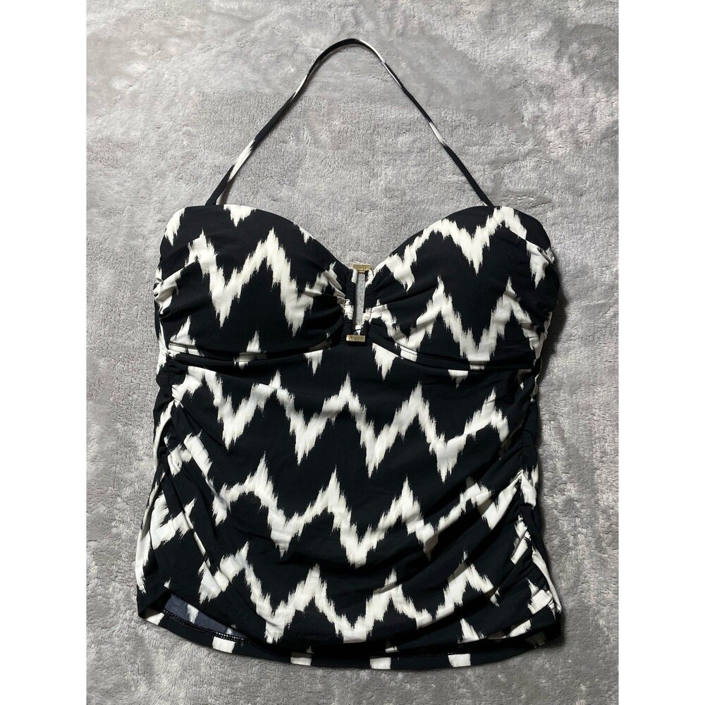 La Blanca Tankini Swimsuit Top Women’s 12 Black White Geometric Halter Padded